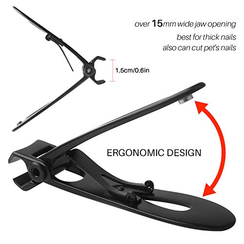 Fingernail and Toenail Clippers Set 15mm Wide Jaw Opening Nail Clippers for Thick Nails Large and Small Sizes Stainless Steel Sharp Nail Cutter with Nail File for Men and Women 3PCS (Black)