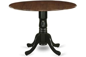East West Furniture DMT-WBK-TP Dublin Dining Room Table - a Round kitchen Table Top with Dropleaf & Pedestal Base, 42x42 Inch, Walnut & Black