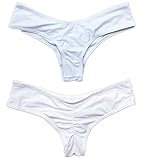 CFR Sexy Women's Bikini Bottom V Cheeky Ruched T-Back Ladies Swimsuit White,XL UPS Post