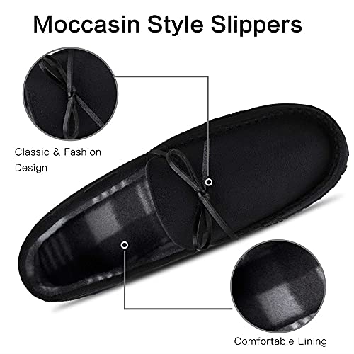 festooning Mens Slippers House Shoes with Memory Foam Moccasin Slipper for Men with Non-Skid Rubber Sole Indoor/Outdoor Black 11 M US