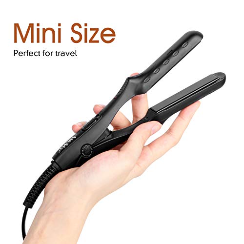 AmoVee Mini Flat Iron Nano Titanium Hair Straightener 3D Floating Plates 1/2 Inch Dual Voltage Instant Heat for Travel, Free Carry Bag Included, Black - Thumbnail 5