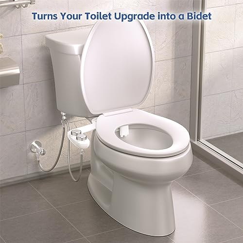 WATERLACE Bidet Attachment for Toilet Seat Water Pressure - Non Electric Bidets Self Cleaning Sprayer - Dual Nozzle Bidet Attachments Toilets Spray - Adjustable Bidets Wash Butt Cleaner for Bathroom