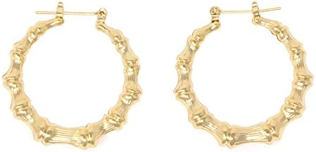 Round Hollow Casting Bamboo Hoop Pincatch Earrings (30 mm, Gold Color)