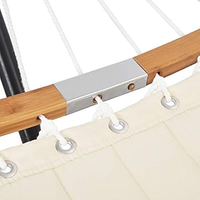 Patio Watcher 11 Feet Quilted Fabric Hammock with Curved-Bar Bamboo and Detachable Pillow, Double Hammock Perfect… 41tMsi0IW%2BL