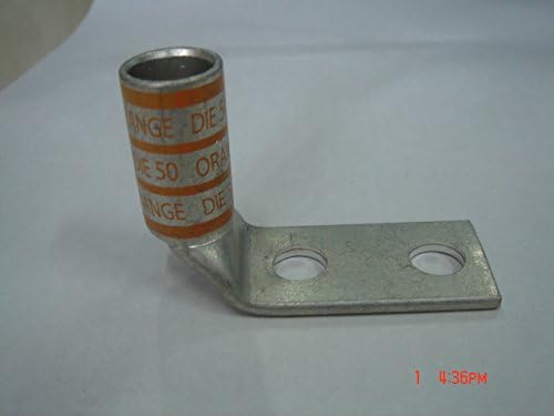 Huya UL Listed DB301243A-250 Code Conductor Lug, Two Hole, Standard Barrel With Window, 90 Degree Angle, 3/0 AWG Copper Conductor Size, 1/2'' Stud Hole Size, 1.75" Stud Hole Spacing, 1-3/16" Wire Strip Length (Price For: Pack of 150)