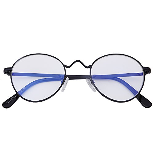 Dollger Lennon Style Vintage Circle Hippie Sunglasses with Polarized Lens (Clear Lens+Black Frame, Premium Polarized Lens)