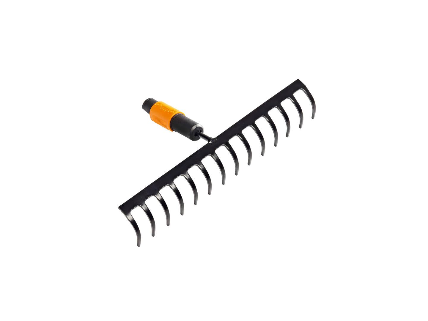 Fiskars Rake with 14 Prongs, Tool Head, Width: 36 cm, Hardened Steel Prongs, Black/Orange, QuikFit, 1000653