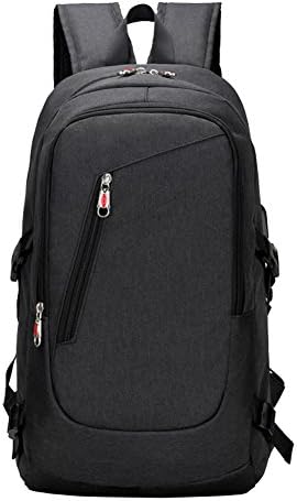 Luckiplus Polyester Laptop Business Backpack Waterproof Multifunctional Lightweight School Travel Bag with USB Charging Port (Black)