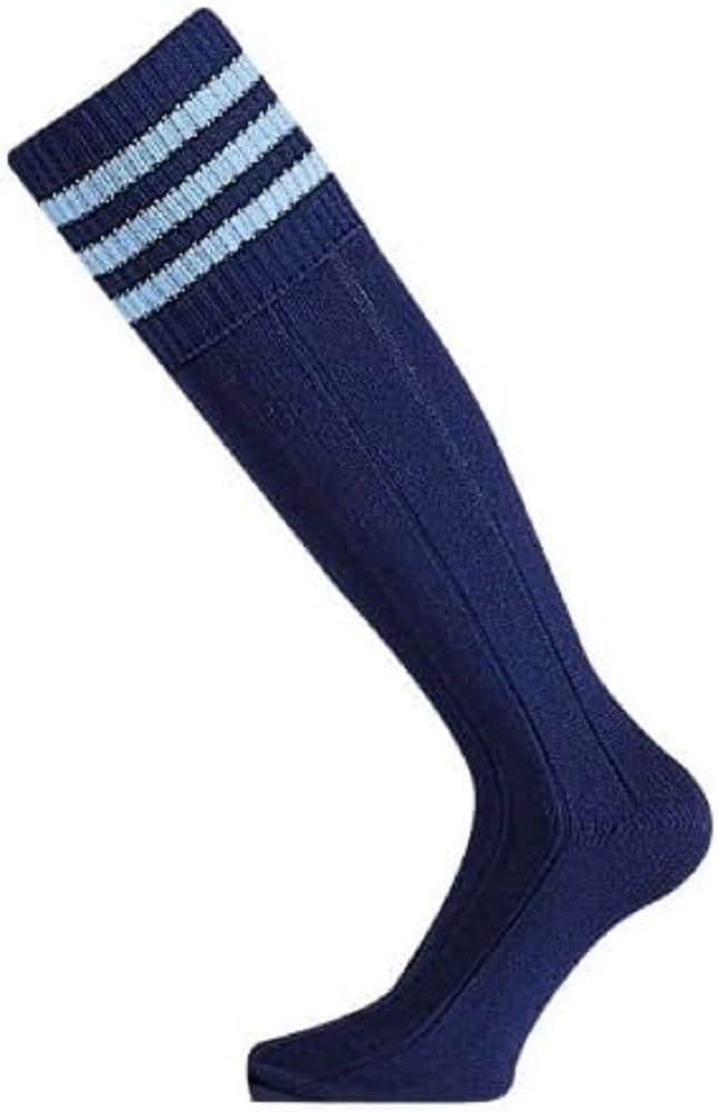 Mitre Junior Mercury 3 Stripe Football Socks | Football Team Kit | Lightweight Long Sock | Breathable Sports Sock, Navy/Sky Blue, Junior (3 UK - 6 UK)