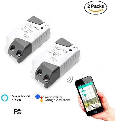 Mini Wireless Smart WIFI Switch Universal Module Relay Timer Outlet Socket Compatible with Alexa Echo Google Home DIY Inteligent Home Automation 2 Packs
