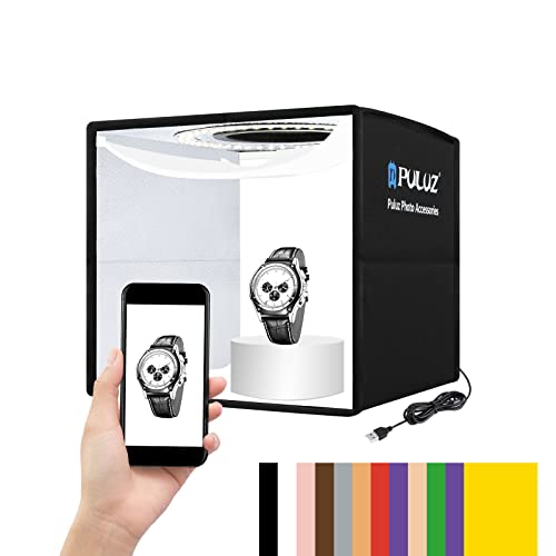 PULUZ 10x10 inch Photo Studio Light Box,Folding Portable Photography Tent Box Small Shooting lightbox CRI≥95 12 Colors Backdrops Mini Light Box Photography for Jewelry Watches Small Item Photography