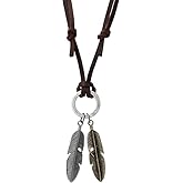 Vurotry Retro Feather Necklaces for Men Women Boho Brown Leather Cord Necklace Statement Feather Pendant Trendy Handmade Feathers Jewelry