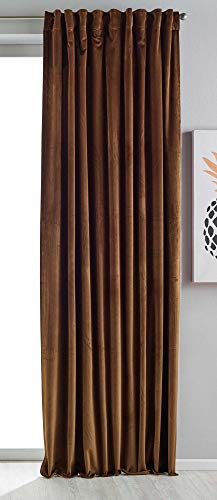 Gardinenbox Milano 20357 Blackout Curtain Velvet Opaque Loop Tape Tunnel Pull-Through Blackout Ironing Tape Can Be Shortened Taupe 1 Piece HxW 235 x 135 cm