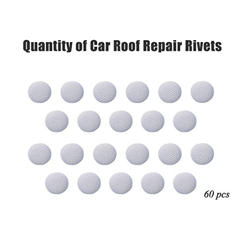 EZYKOO 60 pcs Car Roof Headliner Repair Button, Auto Roof Snap Rivets Retainer Design for Car Roof Flannelette Fixed, with Installation Tool and Fit All Cars(Light Grey Grid)