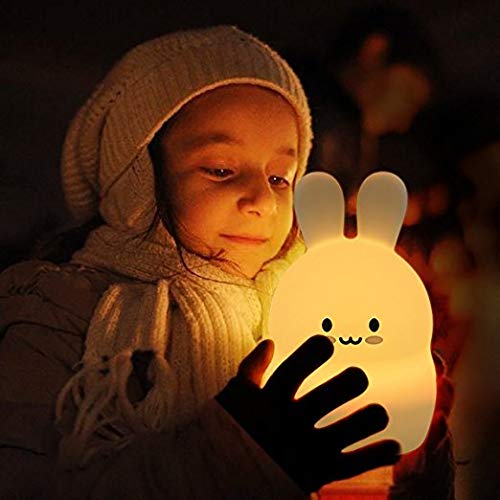 ATOMFIT LED Nursery Night Lights for Kids: Cute Animal Silicone Baby Night Light with Touch Sensor and Remote - Portable and Rechargeable Infant or Toddler Cool Color Changing Bright (Bunny)