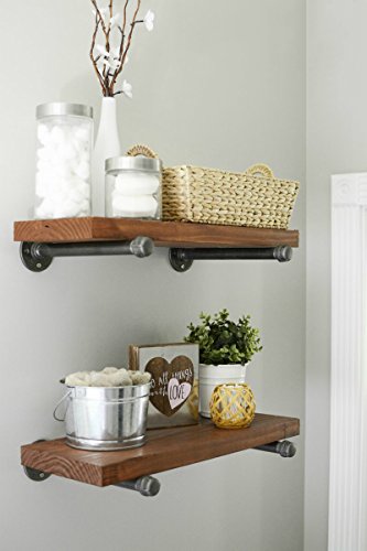 4 Pack 10” Industrial Black Steel Iron Straight Shelf Pipe Flange Mounting Brackets - DIY Rustic and Vintage Decor Floating Shelves Complete Display Set ½ inch - by NODAL Co.