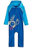 Coolibar UPF 50+ Baby Hooded One Piece Swimsuit - Sun Protective (6-12 Months- Blue Crab)