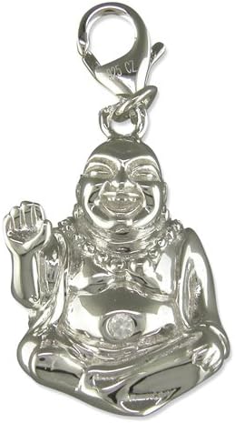 Sterling Silver Charm Clip-on Buddha with cubic zirconia belly button Brand New