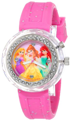 Disney Kids' PN1067 Light-Up Disney Princess Watch with Pink Glitter Band