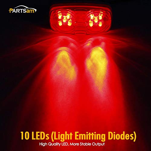 Partsam 14x Red/Amber Double Bullseye led Marker Light Side Marker Light Smoke Lens, Tiger Eye/Double Bubble LED Marker Lights, 4" Rectangular Rectangle Led Truck Trailer RV Camper Light
