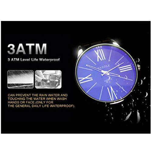 OWMEOT Watch Luxury Fashion Faux Leather Mens Quartz Analog Watch Watches (Black 2) - Thumbnail 3