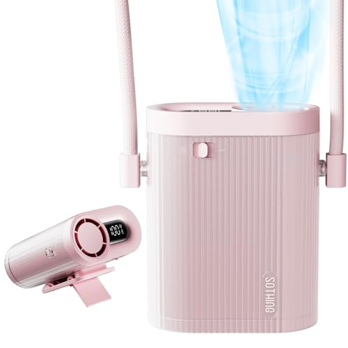SOTHING 4-in-1 Portable Neck Fan, Hands-Free Wearable Fan with 100-Speed 16000RPM Strong Airflow, Rechargeable Mini Body Fan, Personal Handheld Fan for Travel, Camping, Office, Outdoor (Pink)