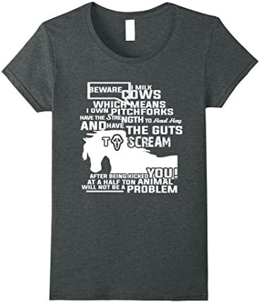 Womens Beware I Milk Cows I Own Pitchforks T Shirt Large Dark Heather