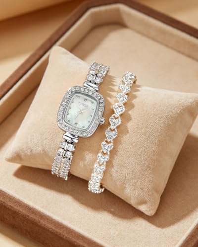 CIVO Women's Watch Small Analogue: Waterproof Rectangular Dial Wristwatches with Stainless Steel Silver Gold Strap – Elegant Gift for Women Anniversary Birthday Gift