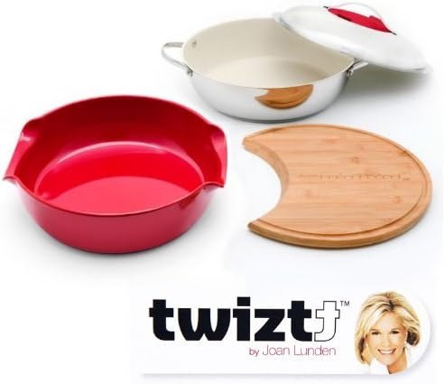 4pc Cut, Cook &amp; Serve Set 10" Skillet 3.7qt Red Twiztt Cutting Board Warm Bowl