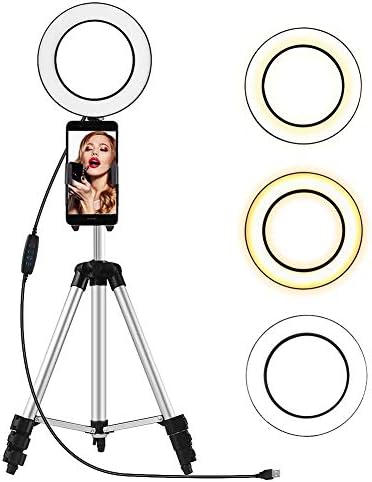 6.4" Ring Light with Tripod Stand for Selfie Makeup Live Stream and YouTube Video Dimmable LED Camera Lightand with Cellphone Holder