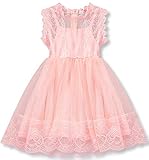 NNJXD Girl Lace Sleeveless Chiffon Printed Party Dress Size (120) 4-5 Years Pink