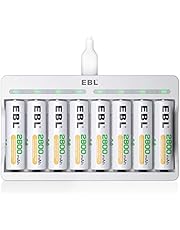 EBL Rechargeable AA Batteries 2800mAh 8 Pack and 8-Bay AA AAA Individual Rechargeable Battery Charger with 5V 2A USB Fast Charging Function