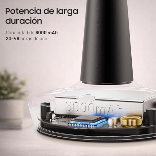 HYMZP Lámpara de Mesa LED Inalámbrica Recargable 6000mAh, 3 Temperaturas de Color y Regulación Táctil Continua, IP54 Impermeable, Diseño Moderno con Memoria, para Interior y Exterior (Negro)