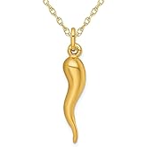 Gem And Harmony Gold Plated Sterling Silver Italian Horn Pendant Necklace with Chain