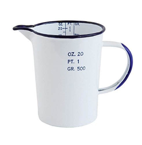 Creative Co-Op Vintage Reproduction Pitcher Measuring Pint, White w/ Blue Rim Creative Co-Op Vintage Reproduction Pitcher Measuring Pint, White w/ Blue Rim