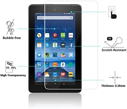 Tablet Tempered Glass 7", Premium 9H Hardness HD Clear Guard Cover Screen Protector (for 2015 Fire HD 7")