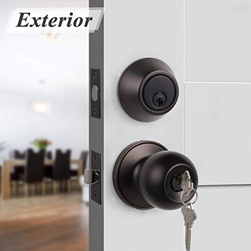 Probrico Oil Rubbed Bronze Door Knobs with Single Cylinder Deadbolts