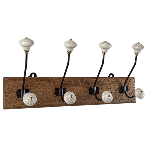 Romimex Perchero de Pared Natural Madera Metal Cerámica 48 x 21 x 13 cm