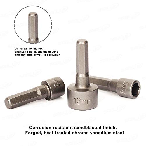 SABLUE 9pcs Lot of 5-13mm Hex Power Nut Driver Drill Bit Set Socket Bit Chuck Adapter Metric Socket Strong Sleeve for Wrench Screw, Made by Chrome Vanadium Steel, Electric Hand Drill (B02) - Thumbnail 3
