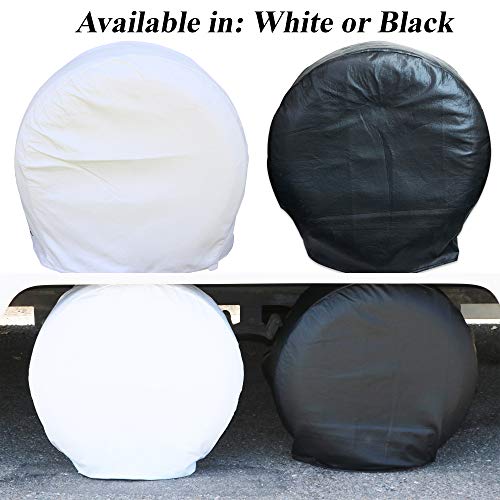 Leisure Coachworks Tire Covers for RV Wheel Set of 4 Motorhome Wheel Covers Waterproof White Vinyl Tire Protectors/Tire Covers Fits 36" to 39" Tire Diameters