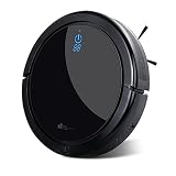 EC Technology Robotic Vacuum Cleaner High Suction Drop-Sensing Technology Smart Scheduling Automatic Floor Cleaning Robot Self Charging for Pet Hair, Dust, Hard Floor, Carpet, Black