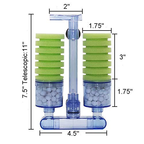 Aquapapa Multi Layer Filter Media Biochemical Dual Sponge Filter for Betta Fry Aquarium Fish Tank Up to 50 Gallon (Single Pack)