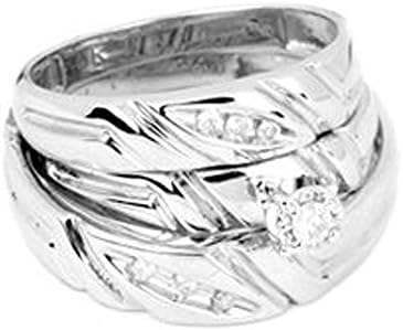 セットアップ 0 15カラットctw 10 Kホワイトゴールドラウンドカットホワイトダイヤモンドのメンズレディース婚約リングトリオブライダルセット