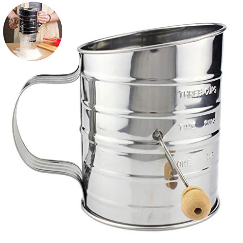 Flour Sifter Stainless Steel, Hand Crank Flour Sifter for Baking Almond Powdered Sugar Sifters -Fruits Vegetables Cleaning Sifting-Essential Kitchen Tools - Thumbnail 7