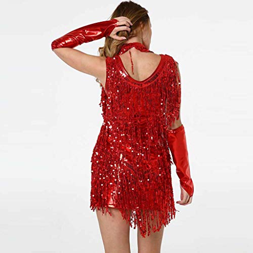 Women's Fashion Skirt Hang Neck Sequins Latin Dance Costume Training Dress Clothing Dance Dress Dancewear (Red, M-Bust:32.3-33.9'')