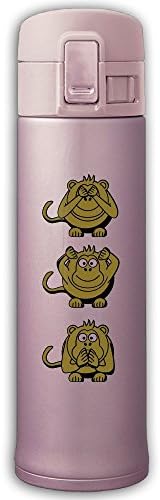 Cupcari Stainless Steel Mug Three Wise Monkeys Design Vacuum Cup, 16-Ounce, Pink