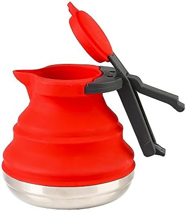 Collapsible Kettle, Silicone Portable Boil Tea Water Pot for Home Outdoor Camping Backpacking Hiking 1L (Red)