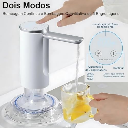 Bomba De Água Galão Recarregavel bebedouro Dispensador sugador puxador Automático Display Digital e Botão Smart Touch Linha Premium (Branco)
