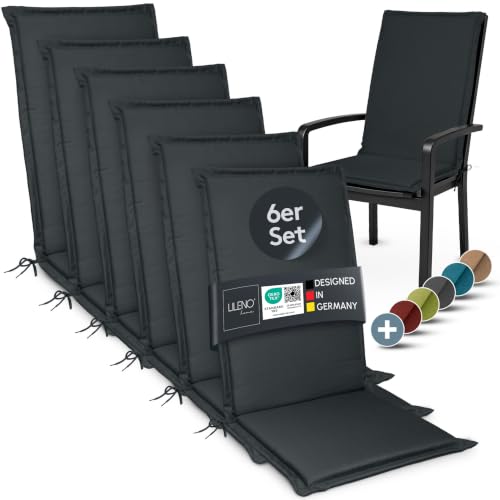 LILENO HOME Gartenstuhl Auflagen [6er Set - Hochlehner] in Anthrazit