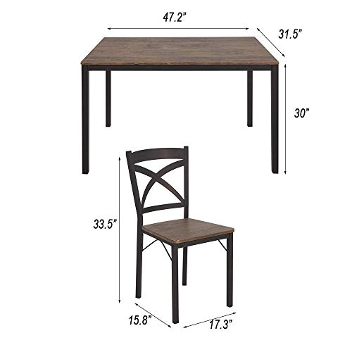 Dporticus 5-Piece Dining Set Industrial Style Wooden Kitchen Table and Chairs
